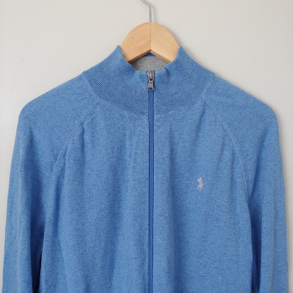 Polo Ralph Lauren Full Zip Cotton Sweater Size Large Blue - Picture 4 of 15